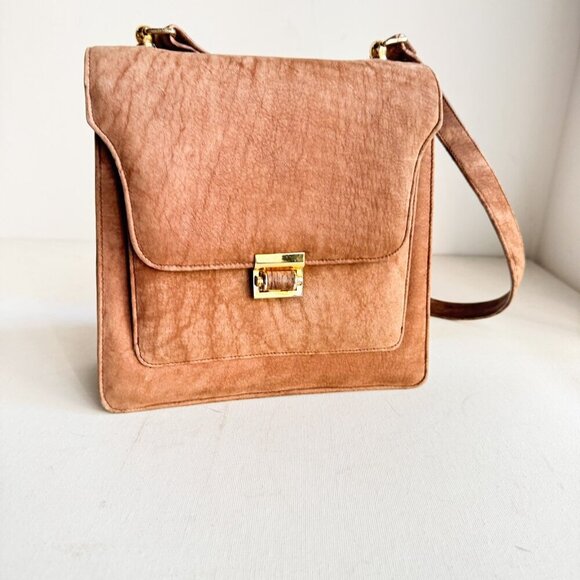 Vintage 50s 60s Mod Soft Textured Leather Brown Structured Square Shoulder bag - Picture 3 of 8